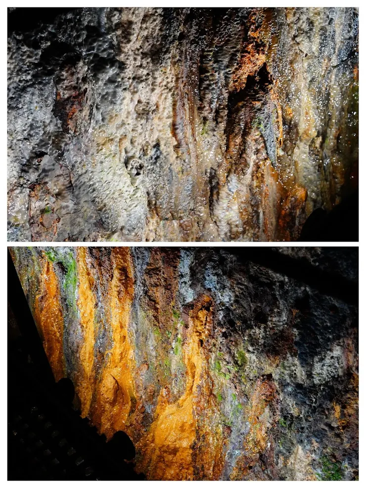 牆壁出現類似鐘乳石和彩色岩壁