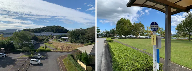 左圖是離開那天從招待所三樓拍出去的樣子，加速環就在正前方，右圖就是首圖所在的那個公車站:)。