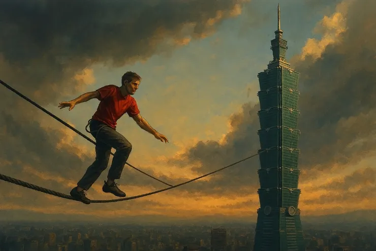 《綠白藍集》富貴險中求的鋼索(圖:使用AI工具生成)