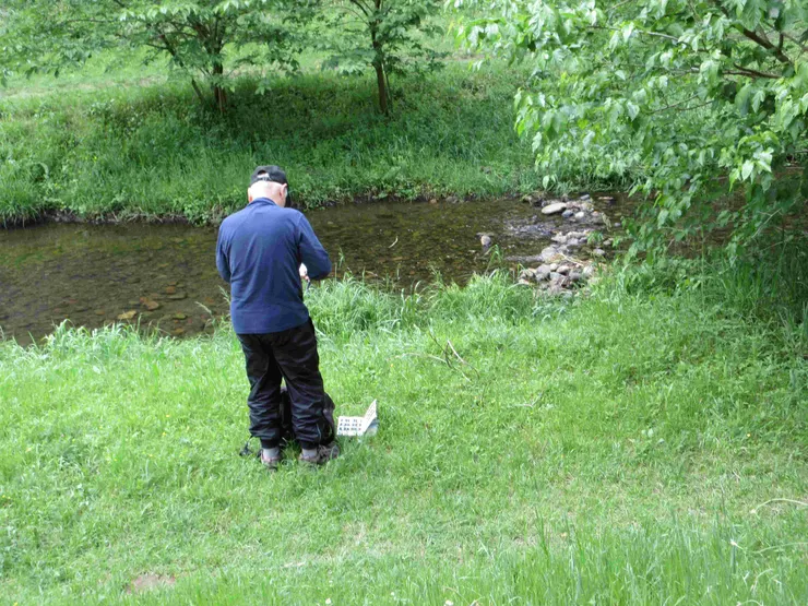 在公園採集植物的阿伯