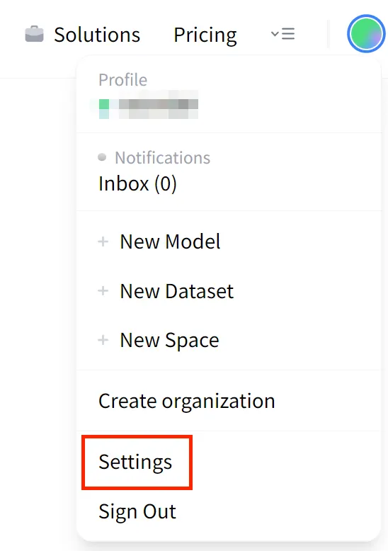 在HuggingFace網站前往Settings