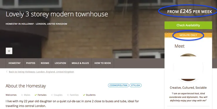 只限週一至週五入住的租盤