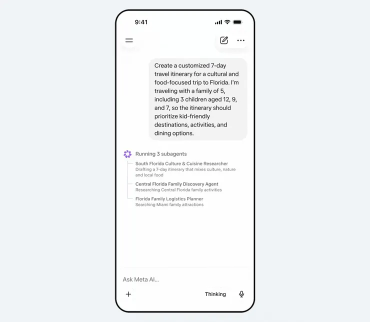 【新聞圖片】Muse Spark 現已應用於 Meta AI 的 App 及 Meta.AI 網頁版中的 Meta AI 助理，支援進階邏輯推理與多模態任務處理。