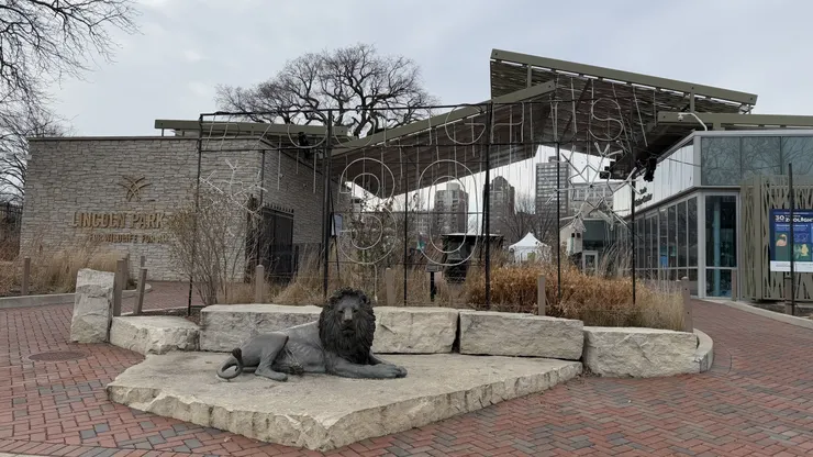 林肯動物園入口，沒有燈飾的白天格外冷清