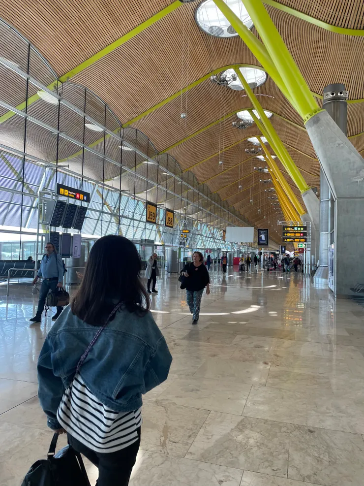 朋友望著長長的戴高樂機場