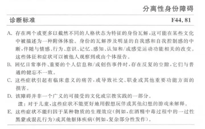 DSM-5 解離性認同障礙DID診斷標準 中文版