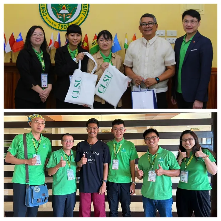 上圖：與校長合照。下圖：與學生合照。