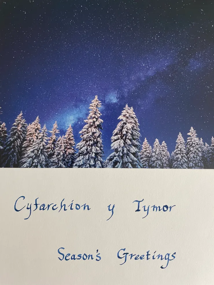 威爾斯語的聖誕佳節祝福。（資料來源：作者和好友珊珊。）