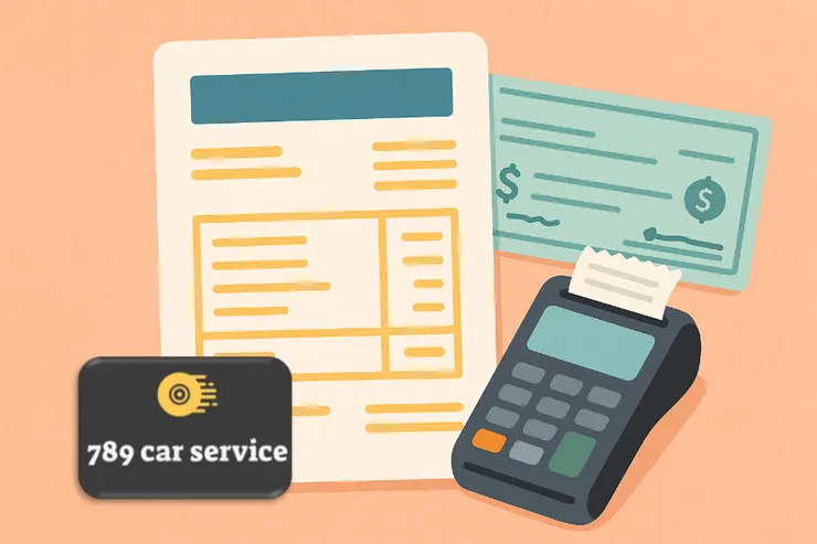 發票與公司銀行帳戶象徵圖，展示中港車接送服務透明收費與報帳便利