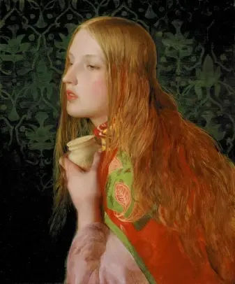 （綠色的壁紙在當時蔚為風潮，畫作裡也出現過）Mary Magdalene＿Frederick Sandys c1859