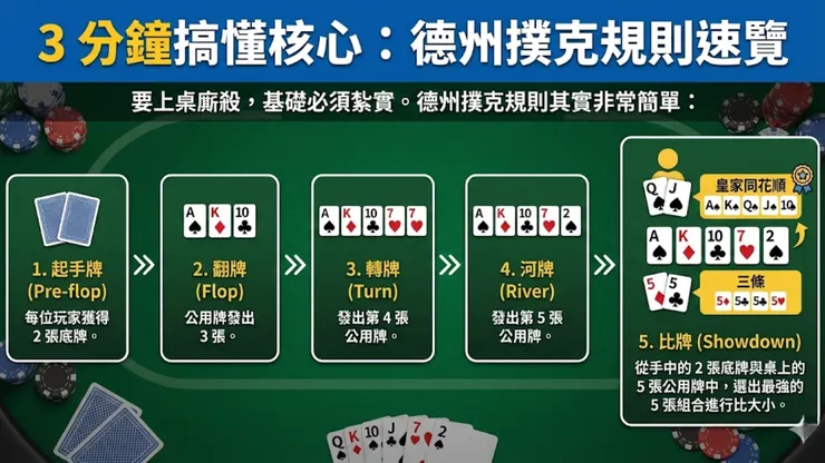 3 分鐘搞懂核心：德州撲克規則速覽