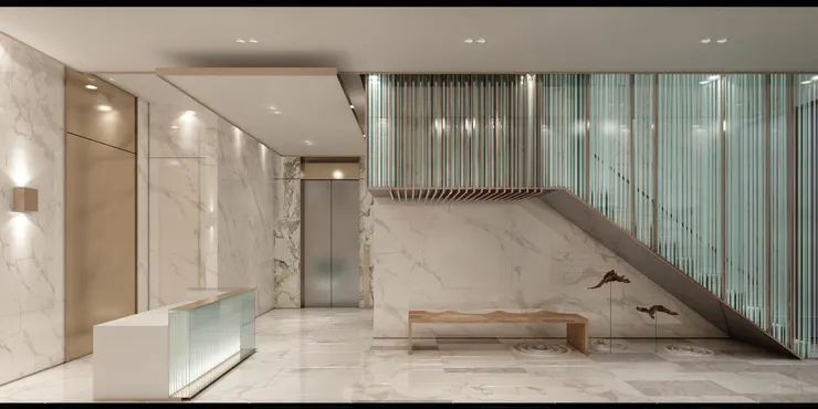 久年銀座大廳-使用防火玻璃去打開逃生梯的空間執行