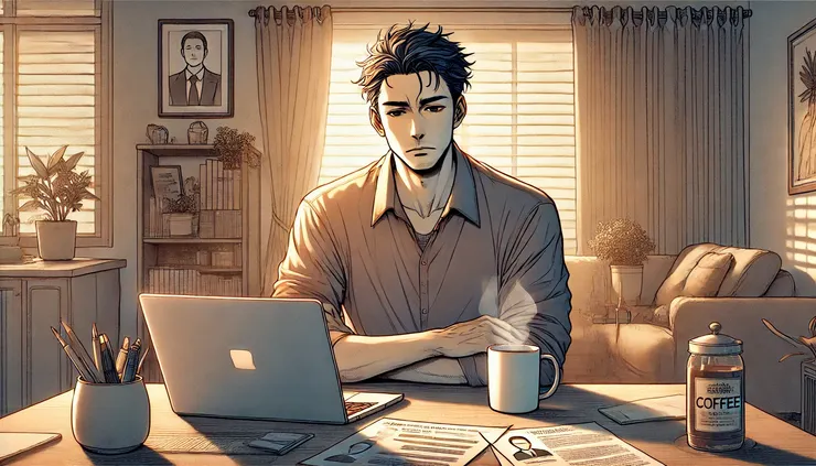 中高齡求職者在家中準備履歷與求職文件