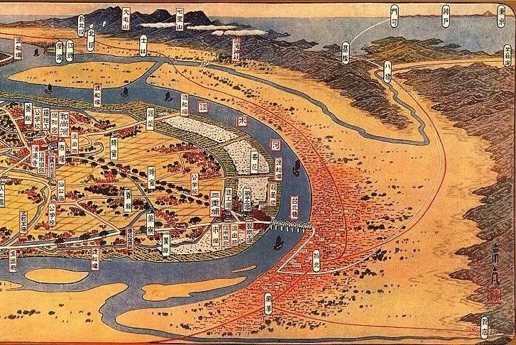 ▲日治時期的鷺洲庄，包含了蘆洲（和尚洲）、三重（三重埔）等地（圖片來源：維基百科資源共享）