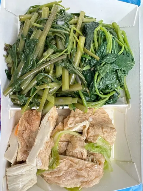 自助餐：豆腐皮+地瓜葉+空心菜
