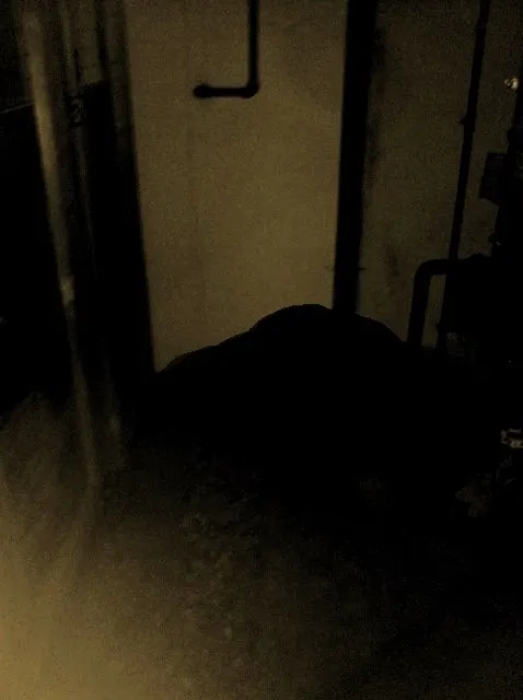 這張是朝鍋爐後方拍的。那堆東西的盡頭，就是那個白色東西原本躺著的地方。