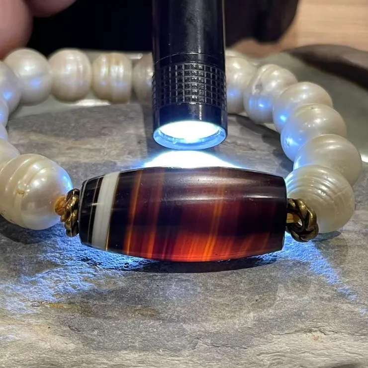 線珠(孤品)老天珠搭配天然珍珠