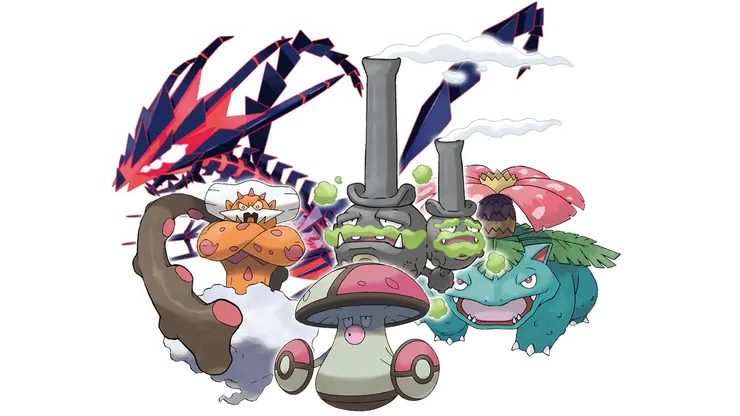 土地雲 (化身型態)、敗露球菇、雙彈瓦斯 (伽勒爾的樣子)、無極汰那以及妙蛙花