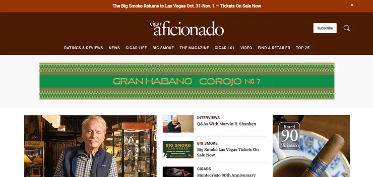 雪茄迷《Cigar Aficionado》網站首頁