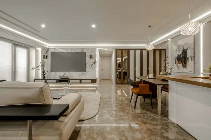 (作品呈現：層次天花 x 輕奢日常｜66坪現代美式風的4房2廳4衛宅：殷雄｜高雄藝瓦室內設計)