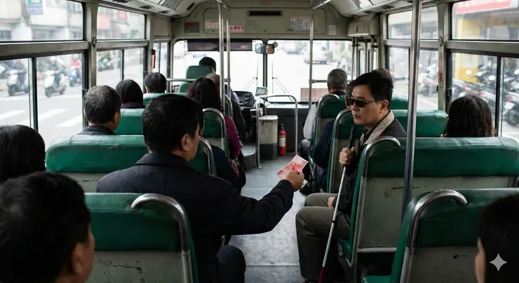 視障者在公車上被塞錢，如果是千元大鈔，我收！(開玩笑的)