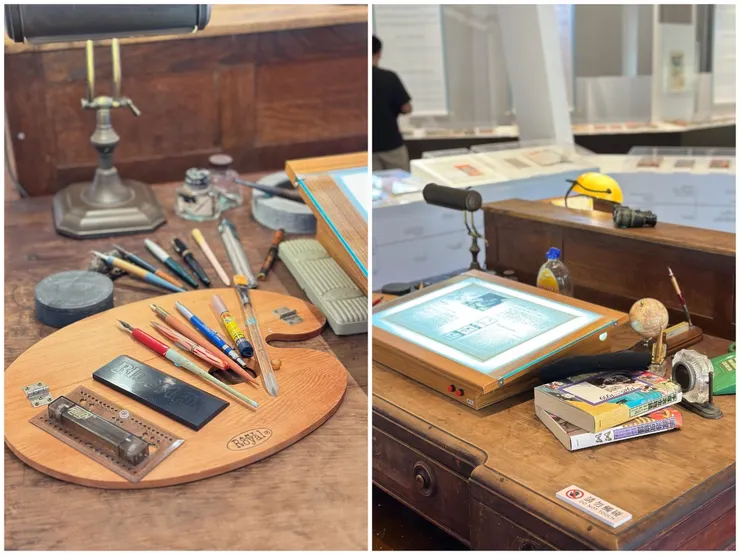 書桌前擺放畫家的工具，彷彿他剛剛還在，只是暫時離開