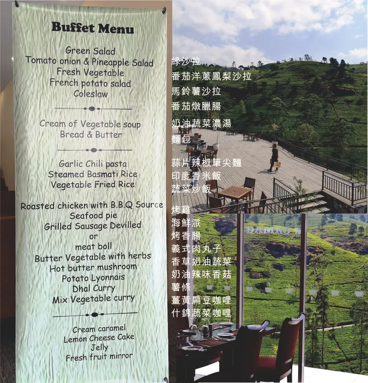 Damro茶觀光中心的午餐，居然是吃到飽的自助餐，可以選擇坐在室內或外面的木棧平台