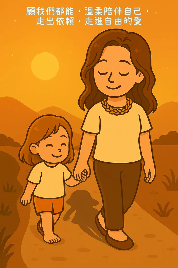 不是一開始就走得穩， 是跌過幾跤、痛過幾次之後， 才懂得什麼是自由裡的愛。  願我們都能，牽著自己的小孩， 走回那條不再委屈自己的光亮之路。