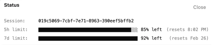 Codex 及時額度顯示頁面