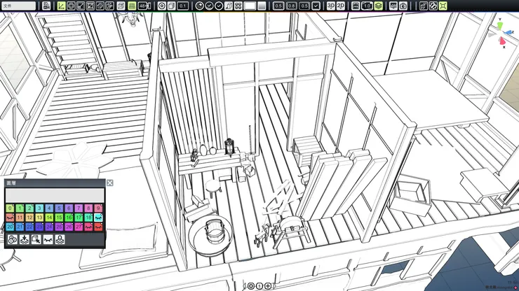 位於二樓中間隔層的房間，是其中一位角色平時工作的空間。