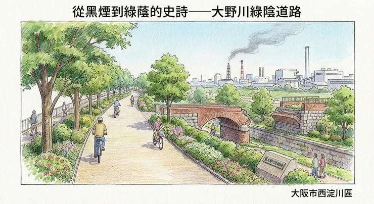 長達 3.8 公里的大野川綠陰道路