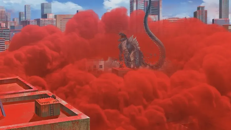 哥吉拉散布大量紅塵