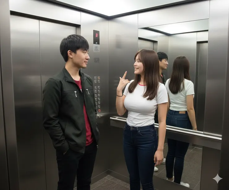 圖為黃鈺程和陳汝蓁搭電梯準備下樓的照片