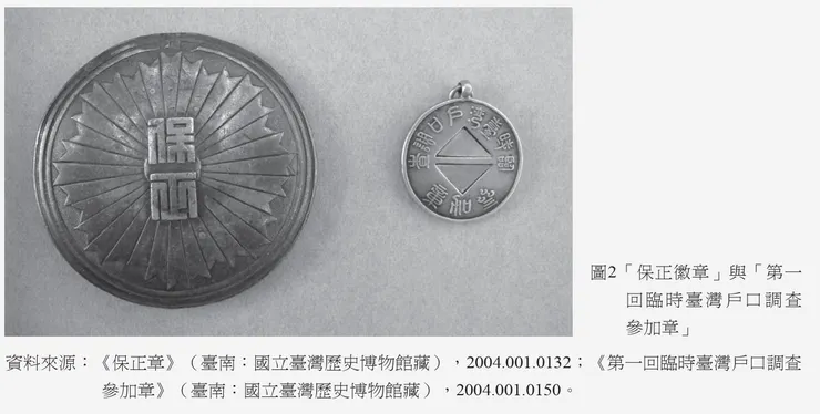 保甲徽章為了方便辨認，做得相當大。 圖片來源：謝仕淵副教授的研究：＜「今後凡有勤務者  須帶徽章」―― 1905年「保正甲長徽章」之研究＞