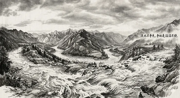 水墨質地的江水滔滔