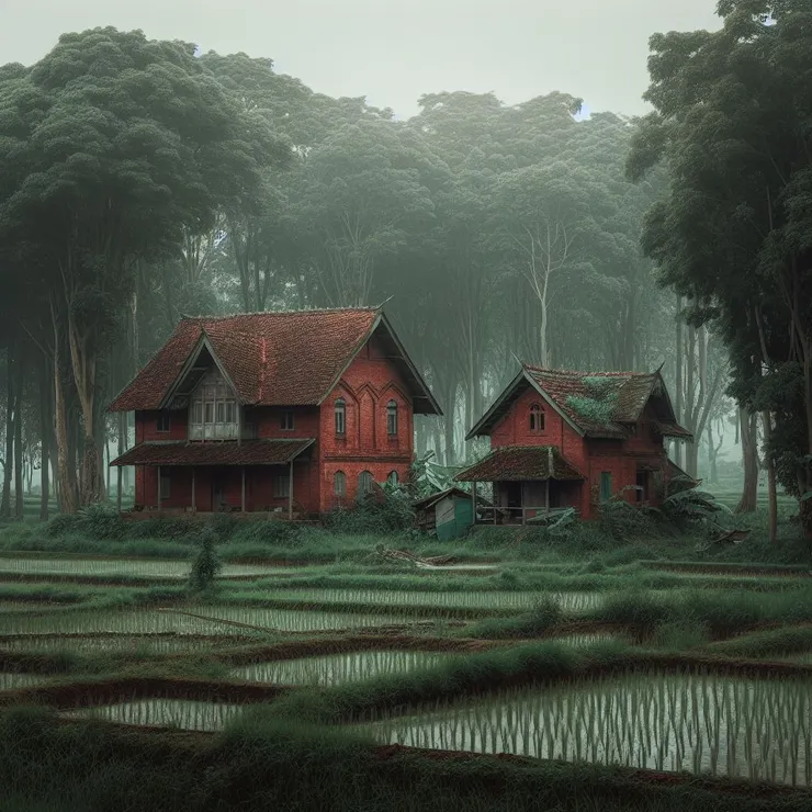 村外東邊的稻田邊有座矮舊房子