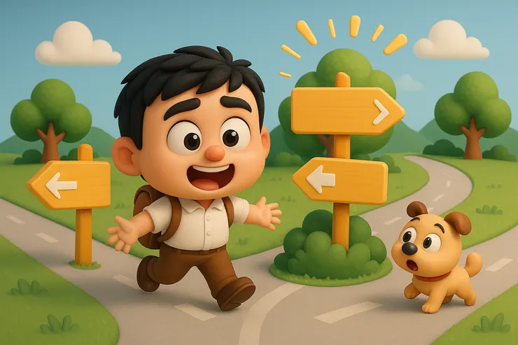 小心前方惡犬，請走第三條路！