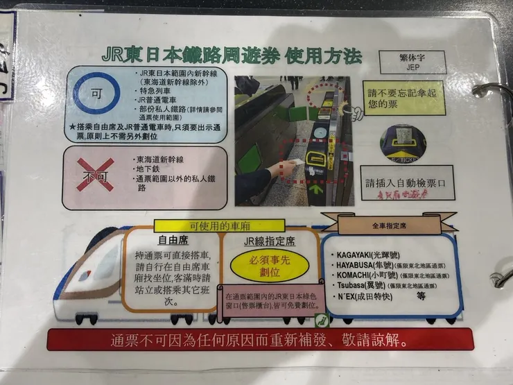 搭 JR 前可以拿 JR PASS 去各個車站的售票處劃位，進站時把JR PASS+劃位車票兩張重疊一起插入閘門檢票口