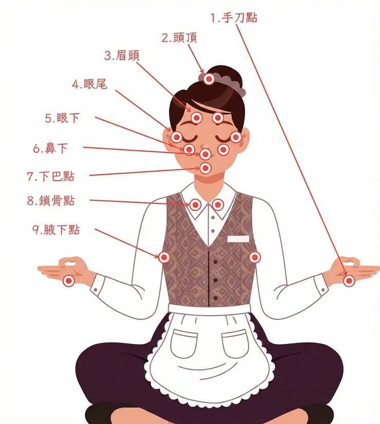 結合「載體與導航」概念,標註 Tapping 的關鍵點位。這不僅是物理的按壓,更是透過背景流動的 「能量載體」 將「我就是例外」的 「導航代碼」 精準導入神經系統,重寫你的生命情報。