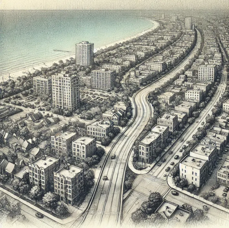 我嘗試用AI產出的示意圖，雖然建築和街道樣態完全不對，但就是這個氛圍