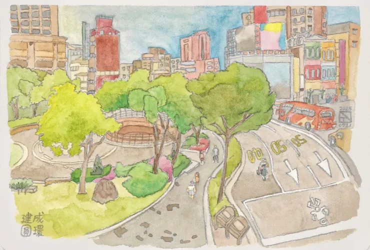 從路易莎咖啡望向建成圓環