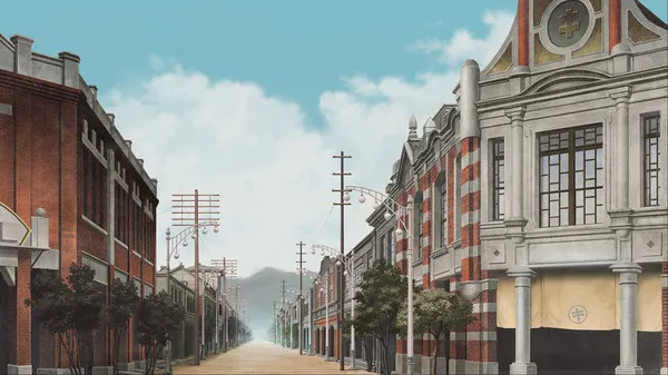 我很喜歡的背景，彷彿可以想像當代的小人物真的在街道上經過，甚至延續到了至今。圖片來源自《雨港基隆》自截