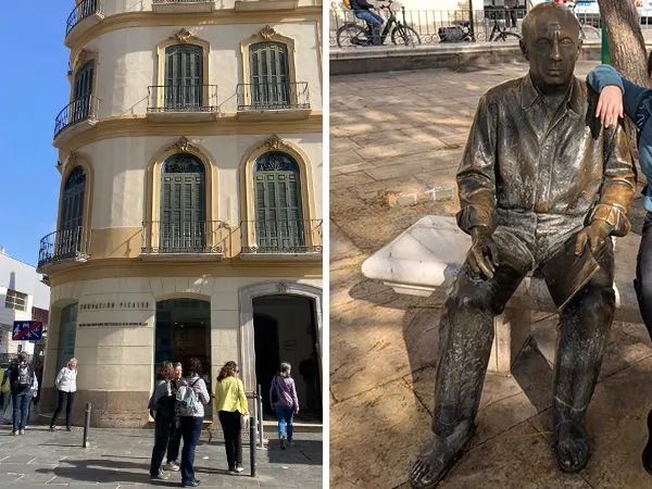 (左)畢卡索故居 (右)附近廣場寫生中畢卡索