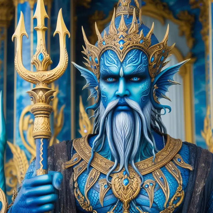 沖提二郎拿著藥水，來到海雷神神像前面。