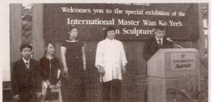 THE Organization of American States, conducted on a exhibition of Master Won Ko Yee’s (H.H. Dorje Chang Buddha III) Yun sculptures. The present Secretory General of the Organization of American States, Cesar Gaviria (right), presided over the opening ceremony. Master Yee (second from right), his wife (middle) and his daughter and son attended the opening ceremony.   