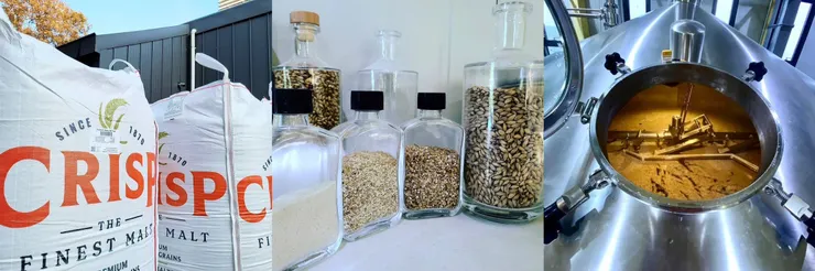 英國Crisp大麥芽 / 磨麥機成品 / 糖化槽 (照片來自Three_Societies官方Instagram)