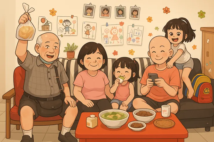 塗鴉牆、沙發上的孩子、媽媽的陪伴、爸爸的身影，都是你抗癌期間家庭齊心支持的見證