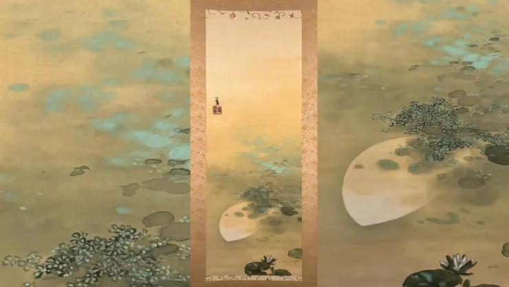 萍花沈月圖｜竹內栖鳳,明治-昭和時代,福田美術館藏。