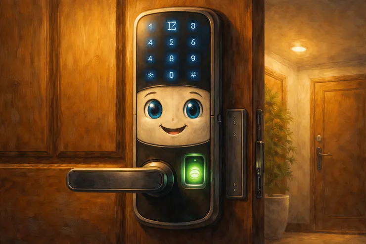 梁练伟家的智能门锁L1 带卡通笑脸的油画封面图