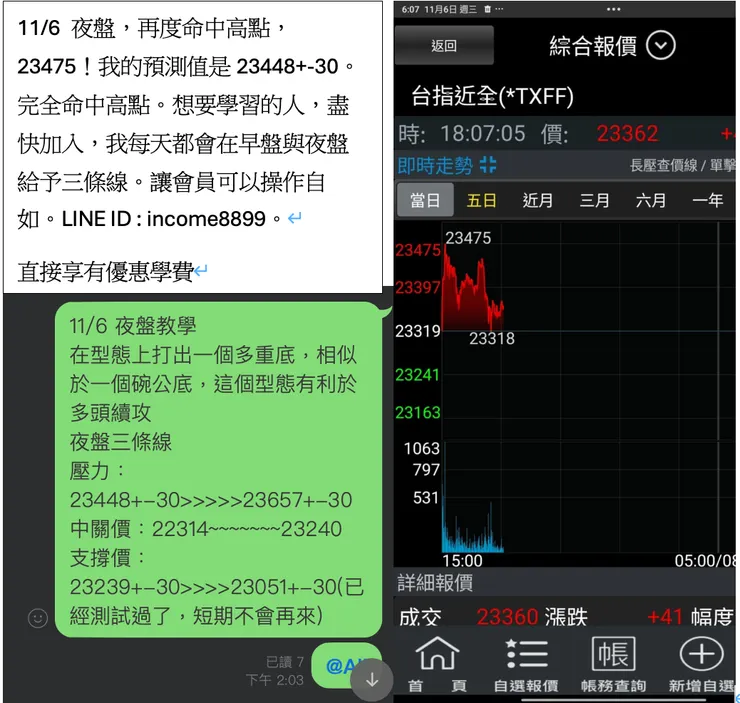 夜盤再度命中高點，這個三條線是我的日盤收盤之後，直接交給會員的指定